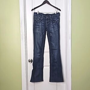 MEK Eldora Boot Cut Denim Size 27 Inseam 31 Button Down Rear Pockets Dark Blue